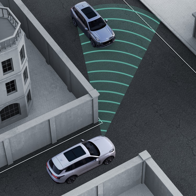 Alerta de tr&aacute;fico cruzado frontal